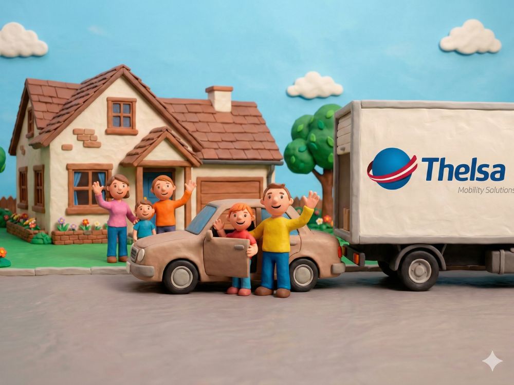 Familia mudándose en estilo clay